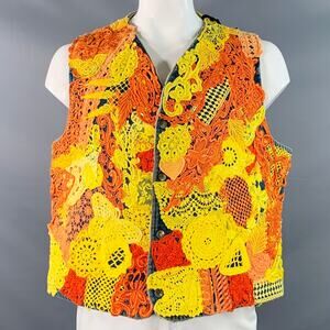 EARTHLING VIP  XL Poetic Lust Blue Orange Yellow Lace Crochet Cotton Snaps Vest